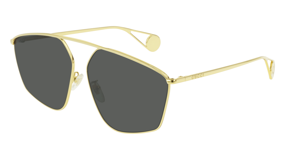 GUCCI GG0437SA RECTANGULAR / SQUARE Sunglasses For Women  GG0437SA-002 GOLD GOLD / GREY SHINY 60-14-145