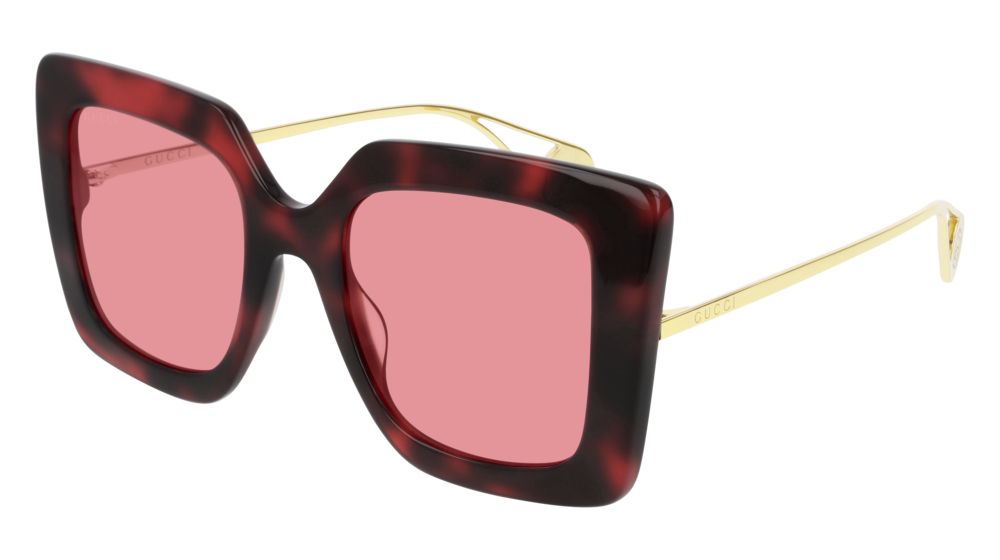 GUCCI GG0435S RECTANGULAR / SQUARE Sunglasses For Women  GG0435S-005 HAVANA GOLD / PINK RED 51-22-140