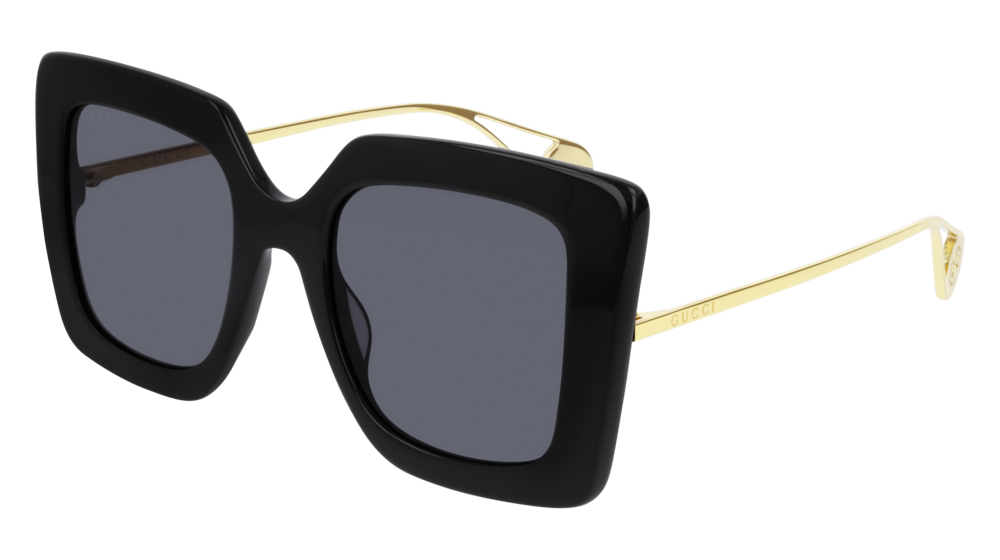 GUCCI GG0435S RECTANGULAR / SQUARE Sunglasses For Women  GG0435S-001 BLACK GOLD / GREY SHINY 51-22-140