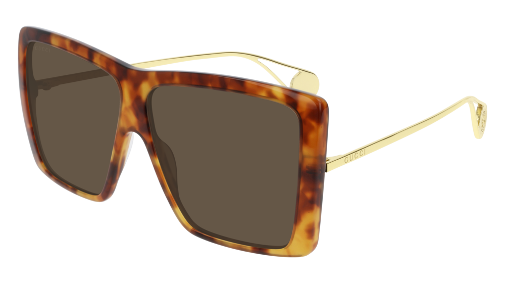GUCCI GG0434S RECTANGULAR / SQUARE Sunglasses For Women  GG0434S-003 HAVANA GOLD / BROWN SHINY 61-12-140