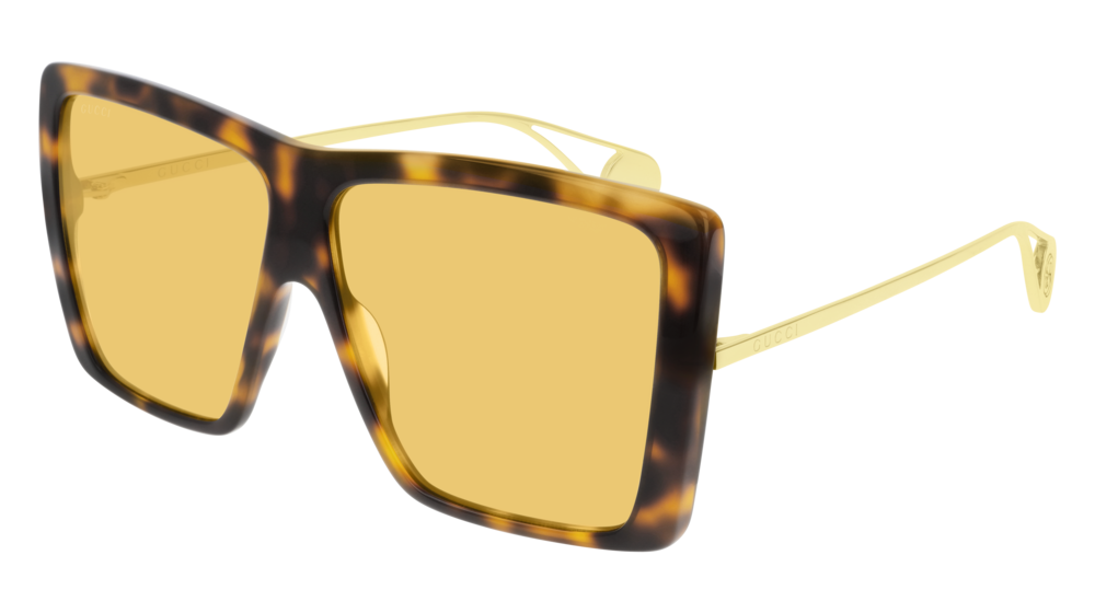 GUCCI GG0434S RECTANGULAR / SQUARE Sunglasses For Women  GG0434S-002 HAVANA GOLD / YELLOW SHINY 61-12-140