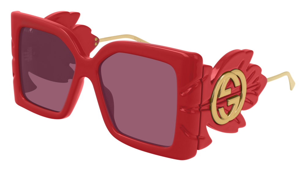 GUCCI GG0535S RECTANGULAR / SQUARE Sunglasses For Women  GG0535S-005 RED RED / VIOLET SHINY 56-16-135