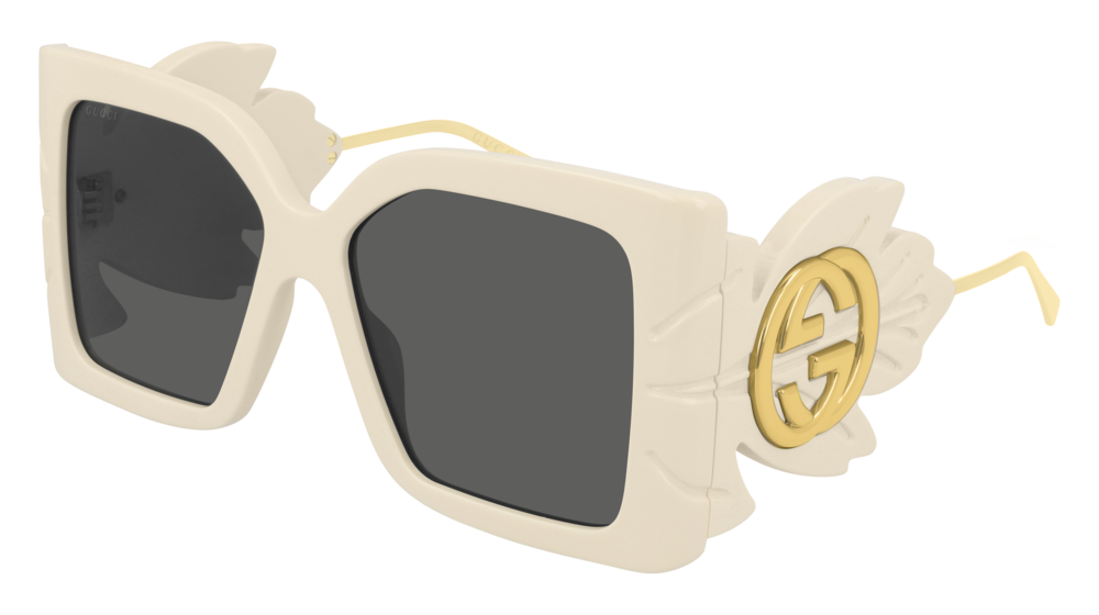 GUCCI GG0535S RECTANGULAR / SQUARE Sunglasses For Women  GG0535S-002 IVORY IVORY / GREY SHINY 56-16-135