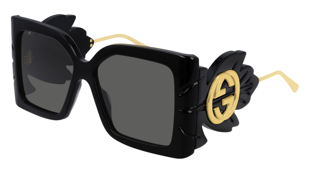 GUCCI GG0535S RECTANGULAR / SQUARE Sunglasses For Women  GG0535S-001 BLACK BLACK / GREY SHINY 56-16-135