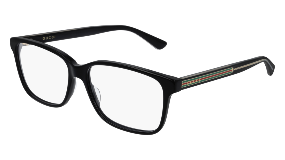 GUCCI GG0530O RECTANGULAR / SQUARE Eyeglasses For Men  GG0530O-004 BLACK CRYSTAL / TRANSPARENT SHINY 57-15-145