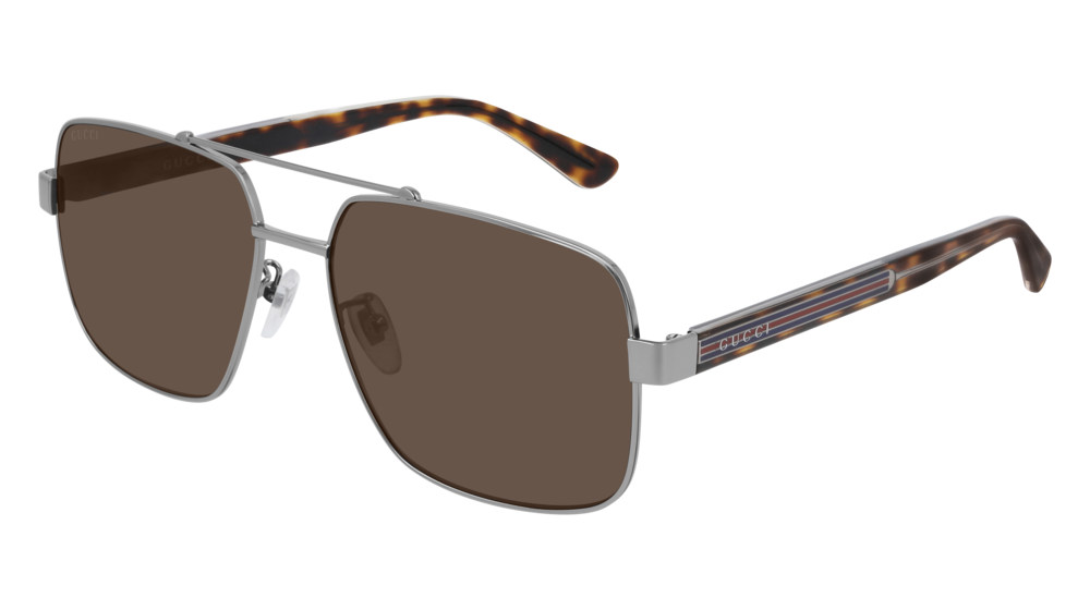 GUCCI GG0529S AVIATOR Sunglasses For Men  GG0529S-002 RUTHENIUM CRYSTAL / BROWN SHINY 60-17-145