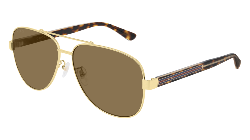 GUCCI GG0528S AVIATOR Sunglasses For Men  GG0528S-008 GOLD CRYSTAL / BROWN SHINY 63-14-150