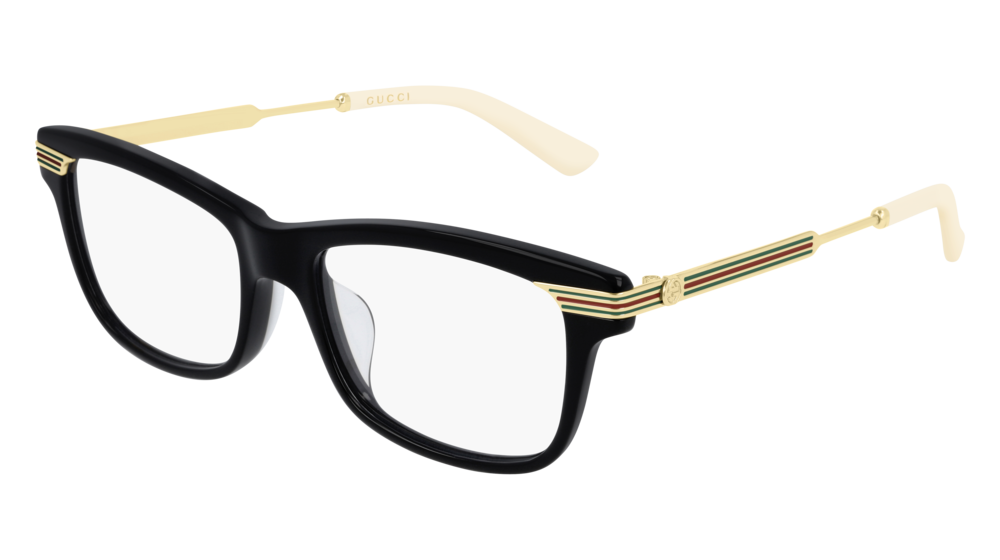 GUCCI GG0524O RECTANGULAR / SQUARE Eyeglasses For Women  GG0524O-001 BLACK GOLD / TRANSPARENT SHINY 52-17-140