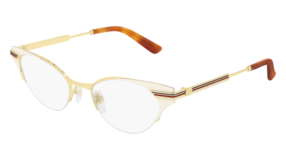 GUCCI GG0523O CAT EYE Eyeglasses For Women  GG0523O-003 IVORY GOLD / TRANSPARENT SHINY 50-19-140