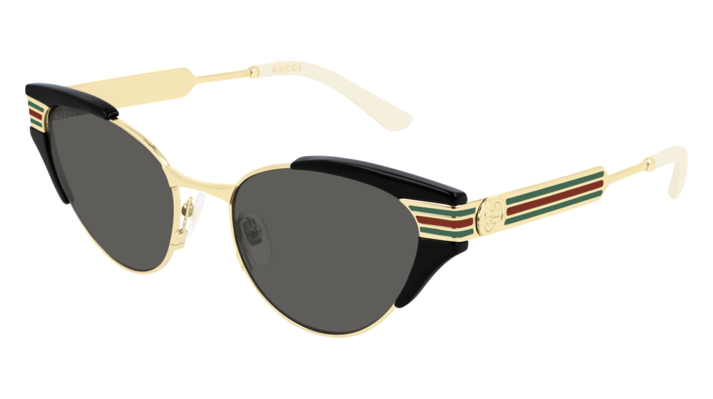 GUCCI GG0522S ROUND / OVAL Sunglasses For Women  GG0522S-001 BLACK GOLD / GREY SHINY 55-19-140