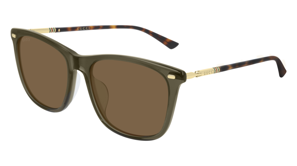 GUCCI GG0518SA RECTANGULAR / SQUARE Sunglasses For UNISEX  GG0518SA-003 GREEN GOLD / BROWN TRANSPARENT 56-18-145