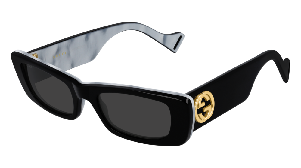 GUCCI GG0516S RECTANGULAR / SQUARE Sunglasses For Women  GG0516S-001 BLACK BLACK / GREY WHITE 52-20-145