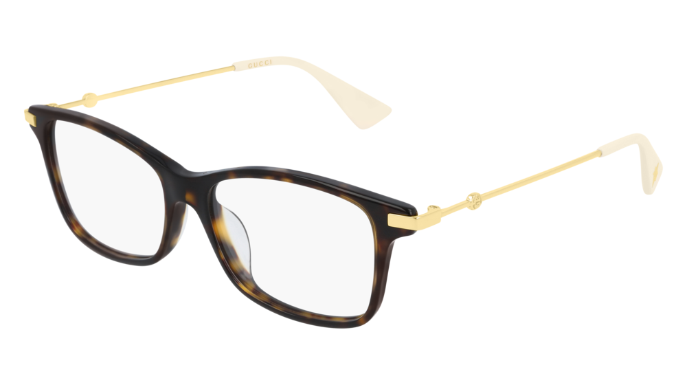 GUCCI GG0513OA RECTANGULAR / SQUARE Eyeglasses For Women  GG0513OA-005 HAVANA GOLD / TRANSPARENT DARK 53-15-145