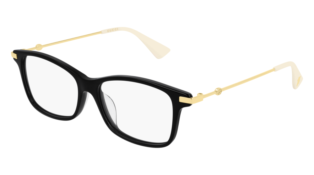 GUCCI GG0513OA RECTANGULAR / SQUARE Eyeglasses For Women  GG0513OA-004 BLACK GOLD / TRANSPARENT SHINY 53-15-145