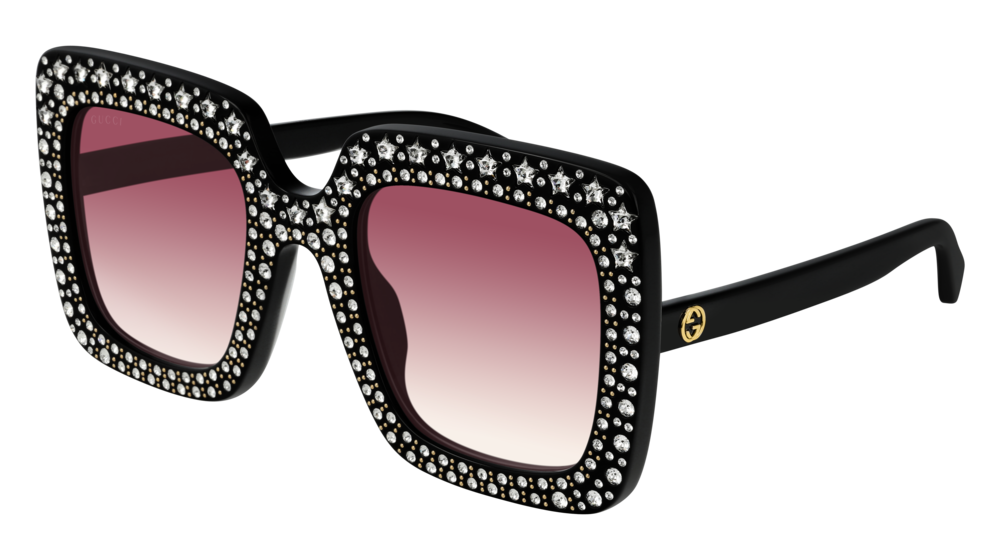 GUCCI GG0148S RECTANGULAR / SQUARE Sunglasses For Women  GG0148S-005 BLACK BLACK / RED SHINY 53-25-140