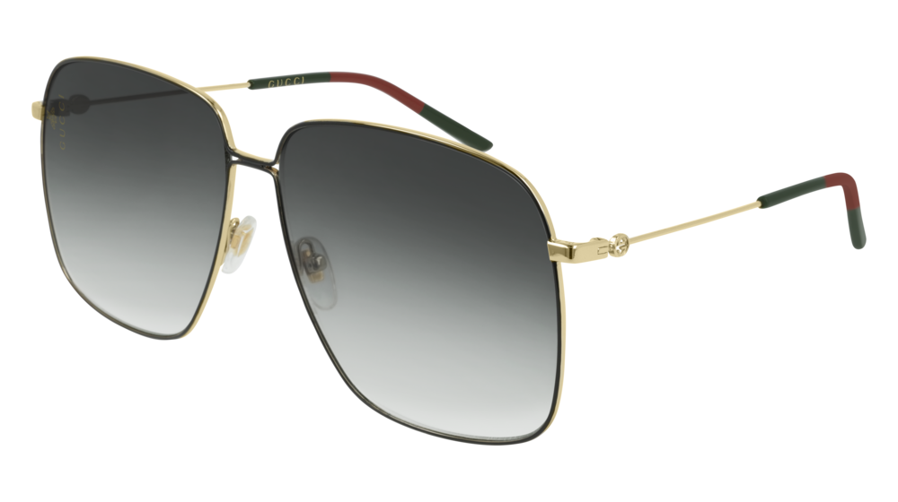 GUCCI GG0394S RECTANGULAR / SQUARE Sunglasses For Women  GG0394S-001 GOLD GOLD / GREY BLACK 61-14-145