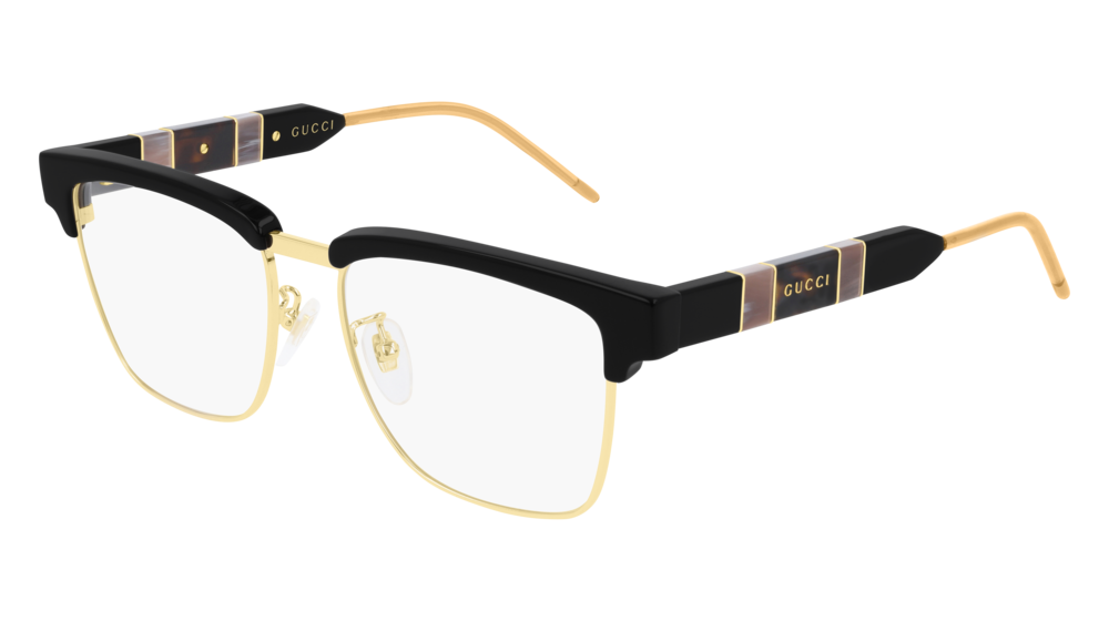 GUCCI GG0605O RECTANGULAR / SQUARE Eyeglasses For Men  GG0605O-001 BLACK BLACK / TRANSPARENT SHINY 52-16-145