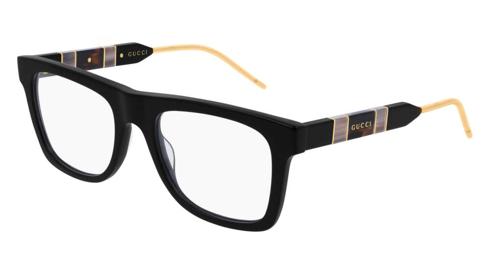 GUCCI GG0604O RECTANGULAR / SQUARE Eyeglasses For Men  GG0604O-001 BLACK BLACK / TRANSPARENT SHINY 53-20-145