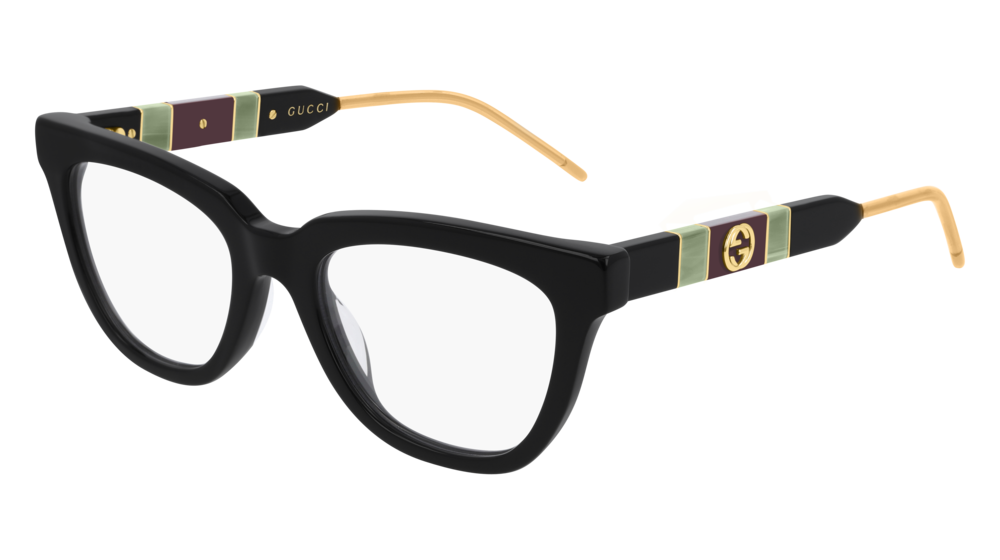 GUCCI GG0601O RECTANGULAR / SQUARE Eyeglasses For Women  GG0601O-004 BLACK BLACK / TRANSPARENT BLACK 50-19-145