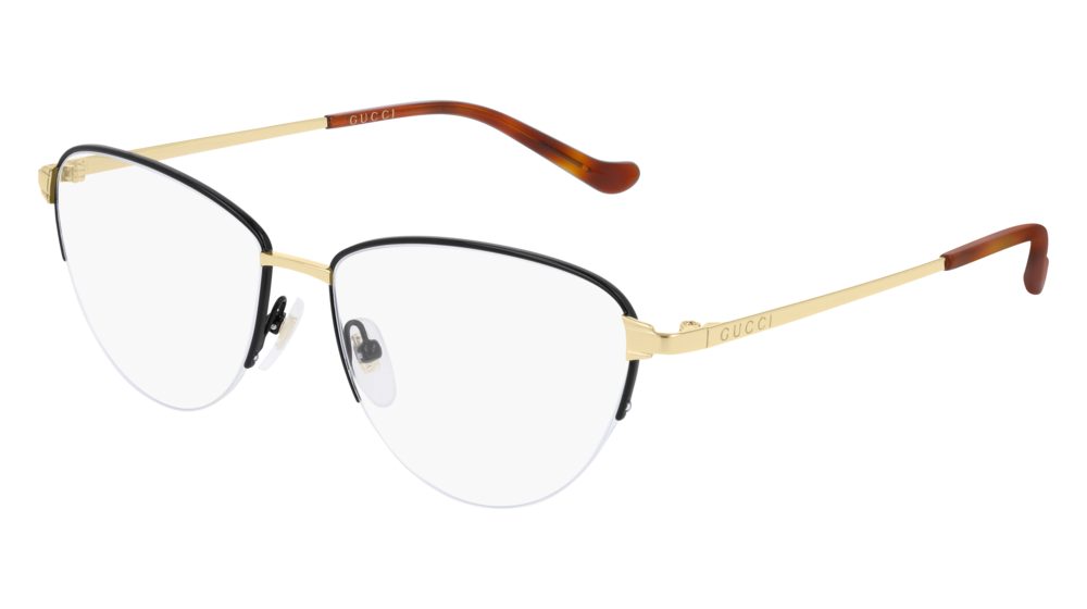 GUCCI GG0580O CAT EYE Eyeglasses For Women  GG0580O-002 BLACK GOLD / TRANSPARENT SHINY 55-15-145