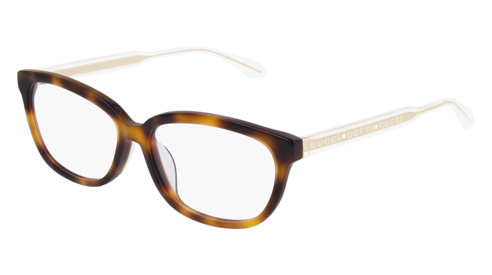 GUCCI GG0568OA RECTANGULAR / SQUARE Eyeglasses For Women  GG0568OA-002 HAVANA CRYSTAL / TRANSPARENT SHINY 55-15-145