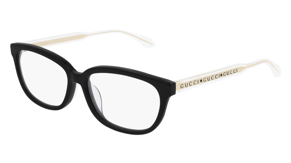 GUCCI GG0568OA RECTANGULAR / SQUARE Eyeglasses For Women  GG0568OA-001 BLACK CRYSTAL / TRANSPARENT SHINY 55-15-145
