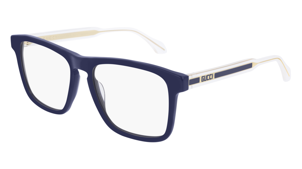 GUCCI GG0561O RECTANGULAR / SQUARE Eyeglasses For Men  GG0561O-004 BLUE CRYSTAL / TRANSPARENT SHINY 54-17-145