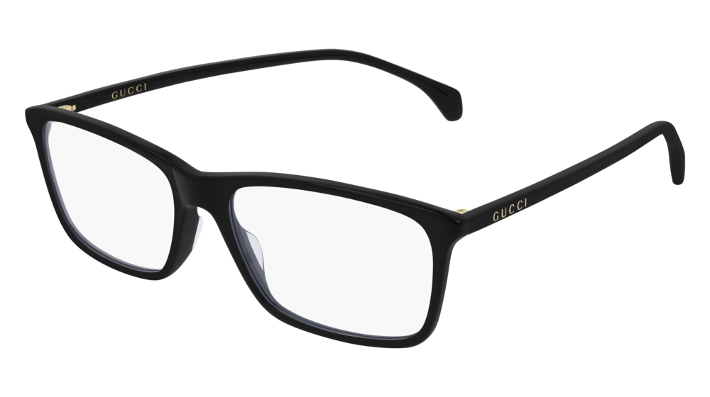 GUCCI GG0553O RECTANGULAR / SQUARE Eyeglasses For Men  GG0553O-005 BLACK BLACK / TRANSPARENT SHINY 56-16-145