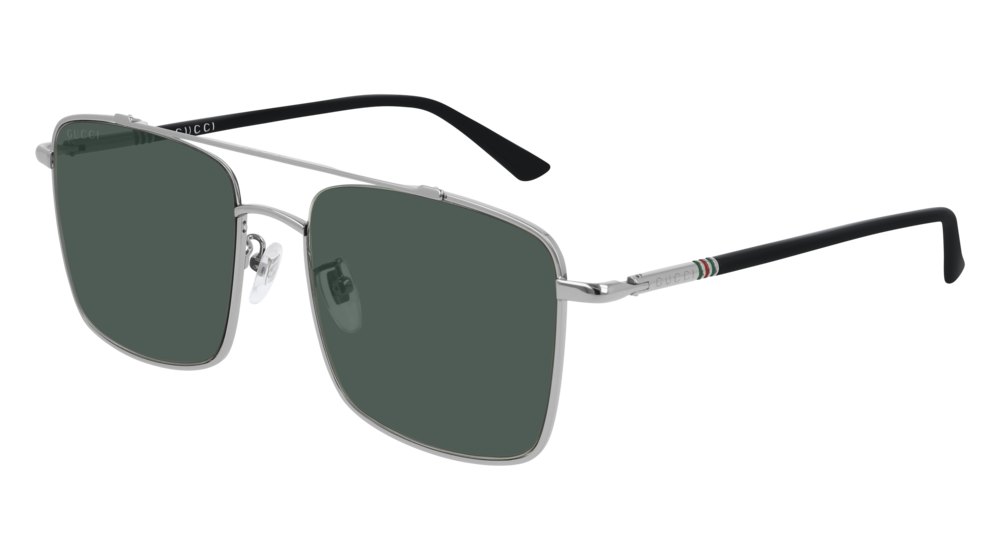 GUCCI GG0610SK AVIATOR Sunglasses For Men  GG0610SK-003 RUTHENIUM BLACK / GREEN SHINY 56-18-145