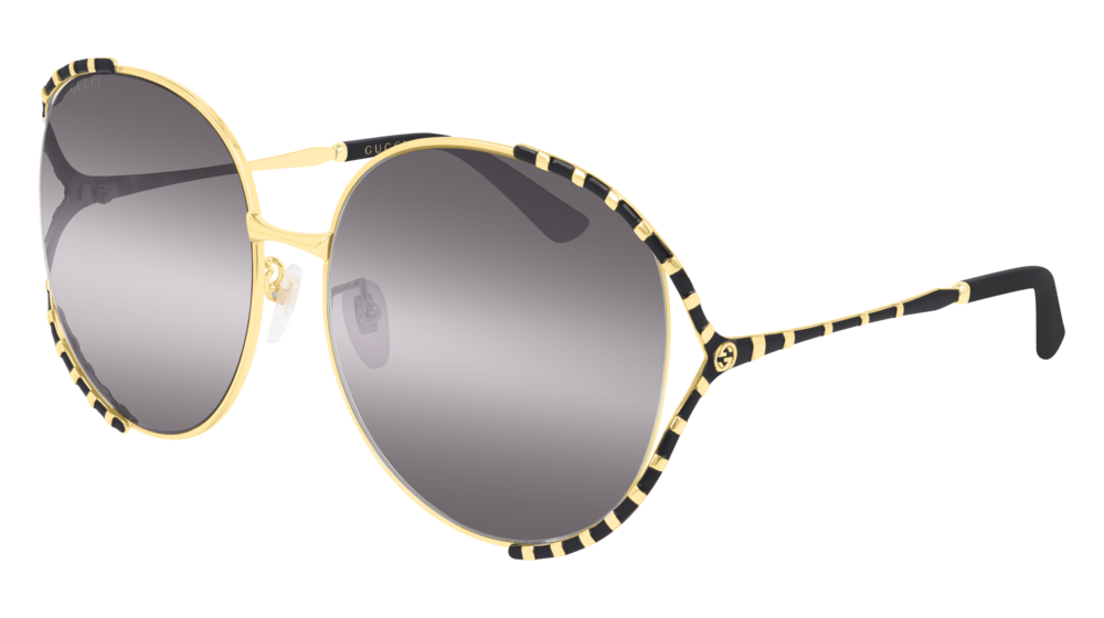 GUCCI GG0595S ROUND / OVAL Sunglasses For Women  GG0595S-005 GOLD BLACK / GREY GOLD 64-17-135