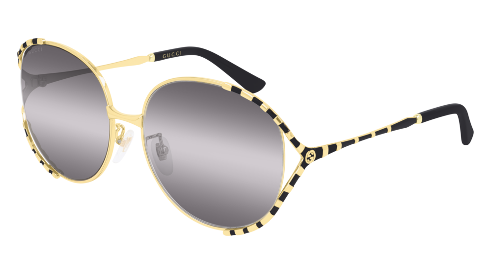 GUCCI GG0595S ROUND / OVAL Sunglasses For Women  GG0595S-001 GOLD BLACK / GREY GOLD 59-17-135