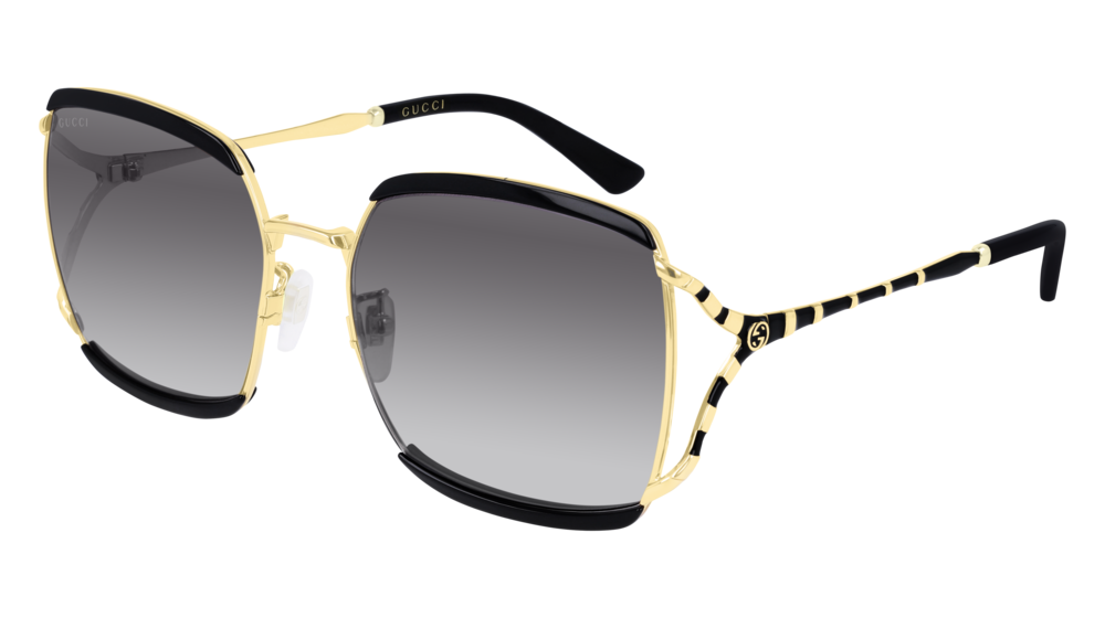 GUCCI GG0593SK RECTANGULAR / SQUARE Sunglasses For Women  GG0593SK-001 BLACK BLACK / GREY GOLD 59-17-135