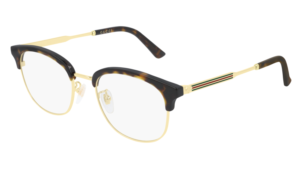 GUCCI GG0590OK RECTANGULAR / SQUARE Eyeglasses For Men  GG0590OK-003 HAVANA GOLD / TRANSPARENT DARK 52-20-150
