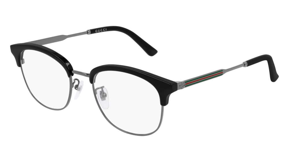GUCCI GG0590OK RECTANGULAR / SQUARE Eyeglasses For Men  GG0590OK-002 BLACK RUTHENIUM / TRANSPARENT RUTHENIUM 52-20-150