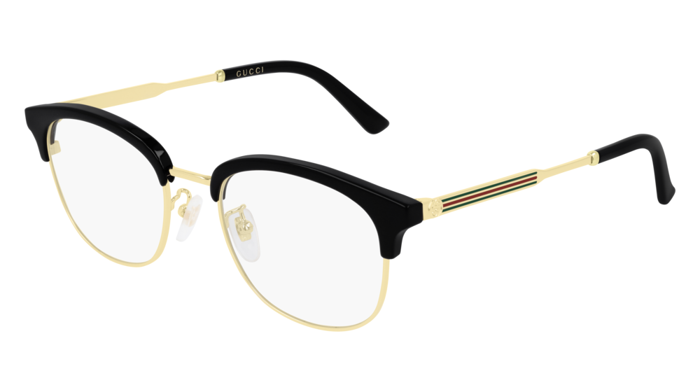 GUCCI GG0590OK RECTANGULAR / SQUARE Eyeglasses For Men  GG0590OK-001 BLACK GOLD / TRANSPARENT GOLD 52-20-150