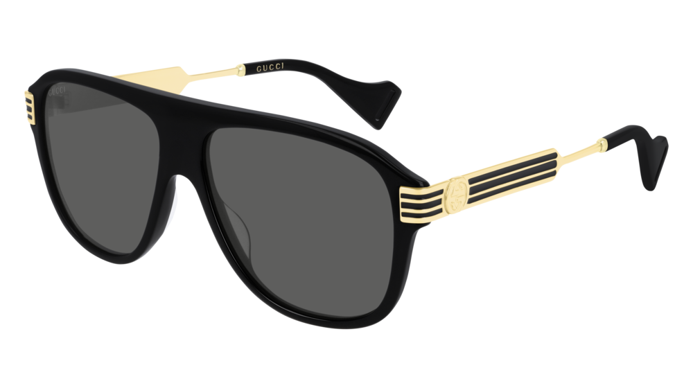 GUCCI GG0587S ROUND / OVAL Sunglasses For Men  GG0587S-001 BLACK GOLD / GREY SHINY 57-14-145