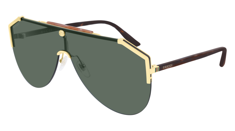 GUCCI GG0584S MASK Sunglasses For Men  GG0584S-002 GOLD HAVANA / GREEN SHINY 99-1-140
