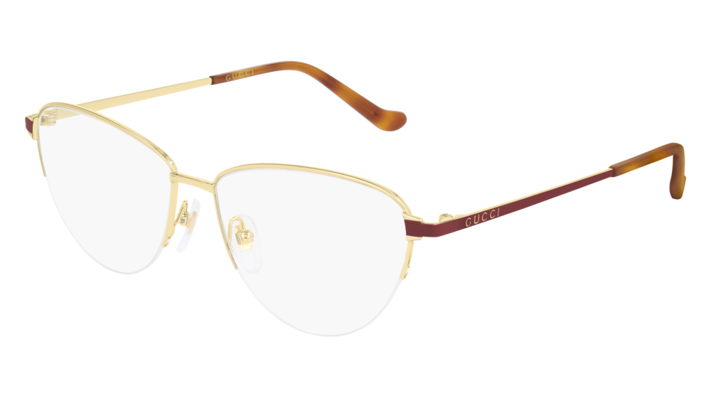 GUCCI GG0580O CAT EYE Eyeglasses For Women  GG0580O-003 GOLD PINK / TRANSPARENT SHINY 55-15-145