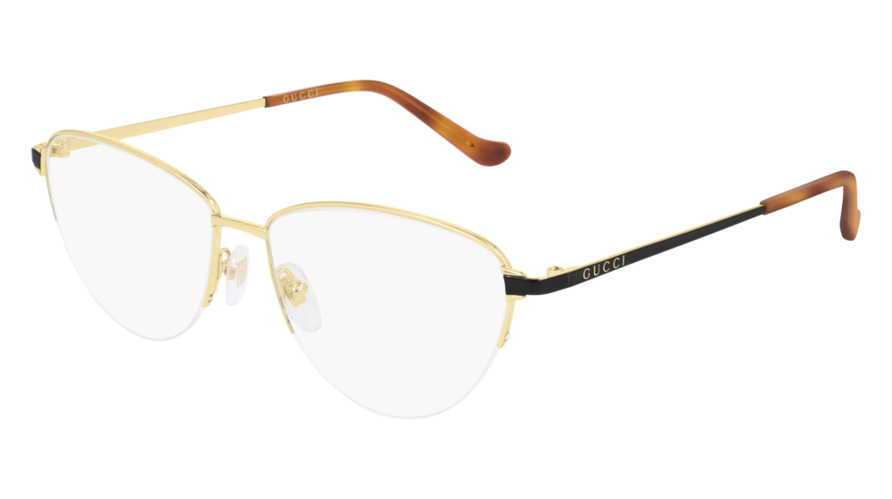 GUCCI GG0580O CAT EYE Eyeglasses For Women  GG0580O-001 GOLD BLACK / TRANSPARENT SHINY 55-15-145