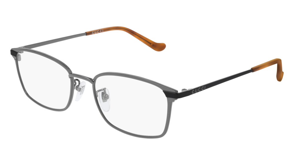 GUCCI GG0579OK RECTANGULAR / SQUARE Eyeglasses For Men  GG0579OK-003 RUTHENIUM BLACK / TRANSPARENT SHINY 53-19-145