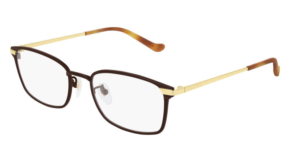 GUCCI GG0579OK RECTANGULAR / SQUARE Eyeglasses For Men  GG0579OK-002 BROWN GOLD / TRANSPARENT DARK 53-19-145