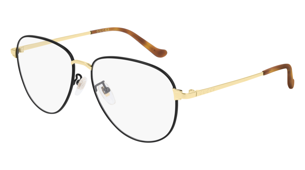 GUCCI GG0577OA ROUND / OVAL Eyeglasses For Men  GG0577OA-002 BLACK GOLD / TRANSPARENT SHINY 57-15-140