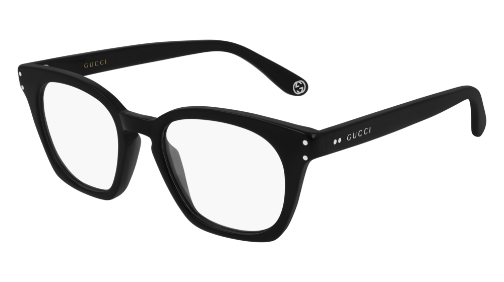 GUCCI GG0572O RECTANGULAR / SQUARE Eyeglasses For Men  GG0572O-006 BLACK BLACK / TRANSPARENT SHINY 50-19-150