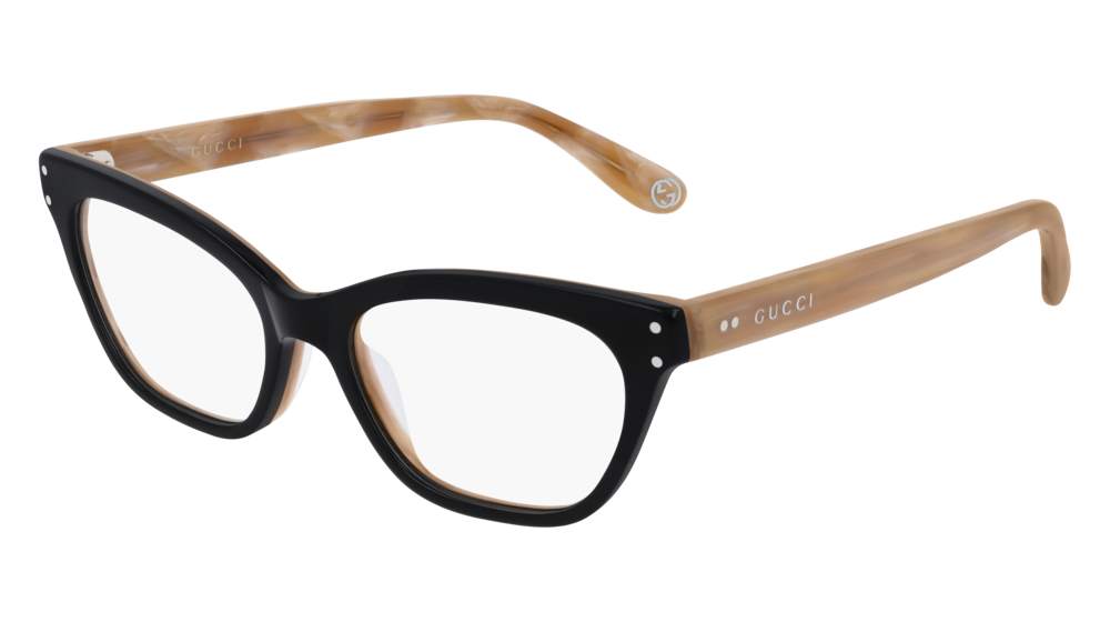 GUCCI GG0570O CAT EYE Eyeglasses For Women  GG0570O-007 BLACK BROWN / TRANSPARENT BROWN 52-16-145
