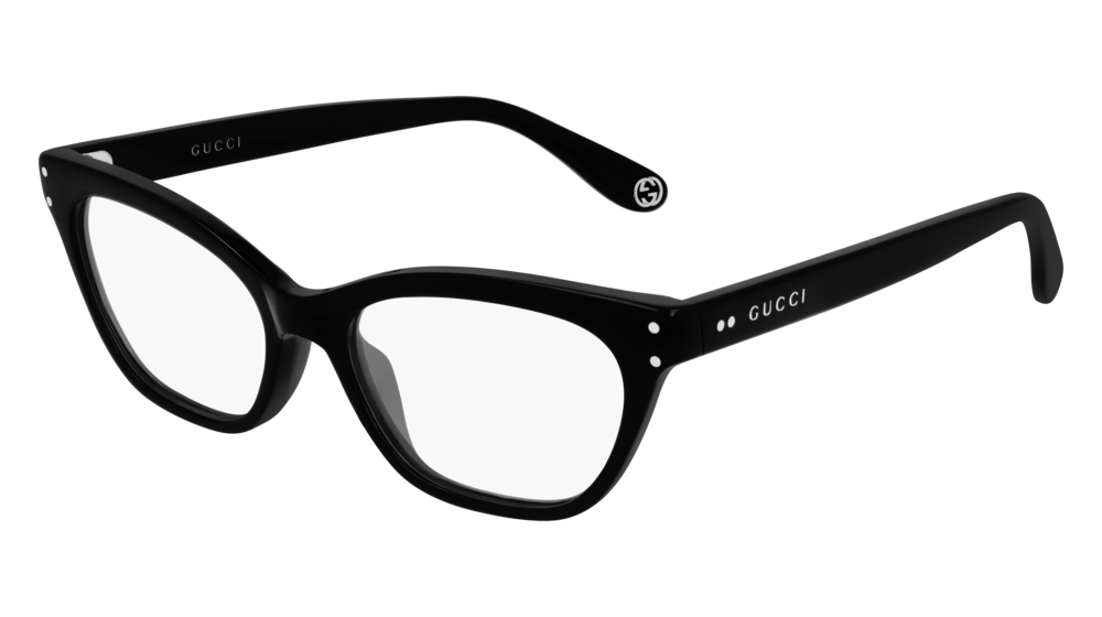 GUCCI GG0570O CAT EYE Eyeglasses For Women  GG0570O-005 BLACK BLACK / TRANSPARENT SHINY 52-16-145