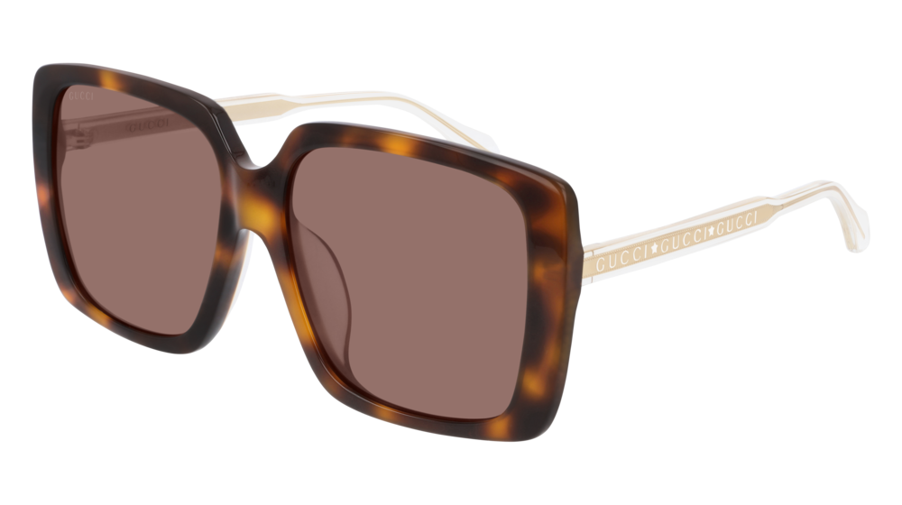 GUCCI GG0567SA RECTANGULAR / SQUARE Sunglasses For Women  GG0567SA-002 HAVANA CRYSTAL / BROWN SHINY 58-16-145