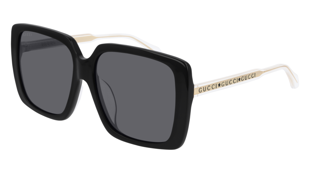 GUCCI GG0567SA RECTANGULAR / SQUARE Sunglasses For Women  GG0567SA-001 BLACK CRYSTAL / GREY SHINY 58-16-145