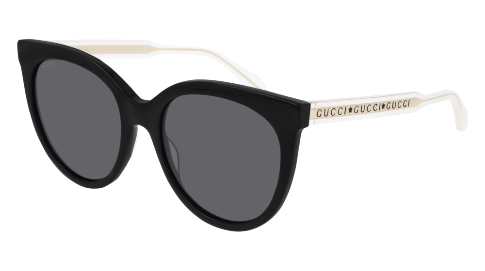 GUCCI GG0565S CAT EYE Sunglasses For Women  GG0565S-001 BLACK CRYSTAL / GREY SHINY 54-19-145