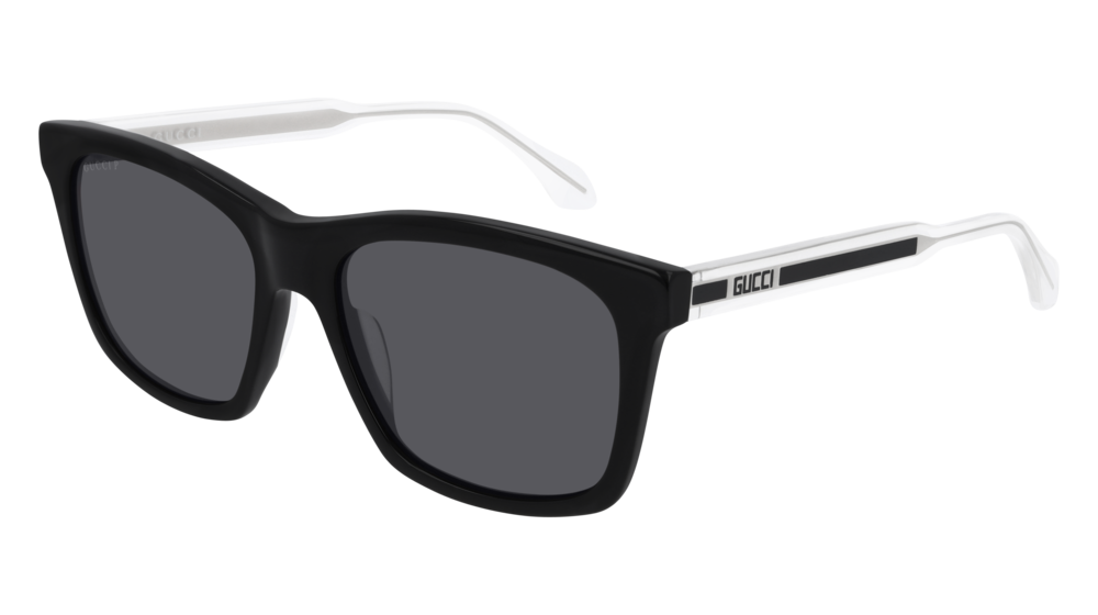 GUCCI GG0558S RECTANGULAR / SQUARE Sunglasses For Men  GG0558S-002 BLACK CRYSTAL / GREY SHINY 56-18-145