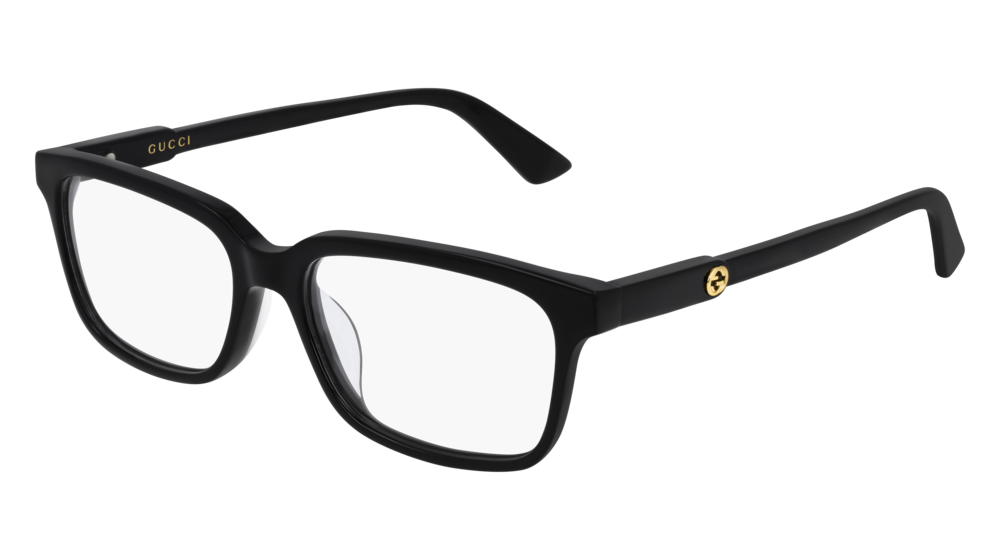 GUCCI GG0557OJ RECTANGULAR / SQUARE Eyeglasses For Women  GG0557OJ-001 BLACK BLACK / TRANSPARENT SHINY 53-16-145